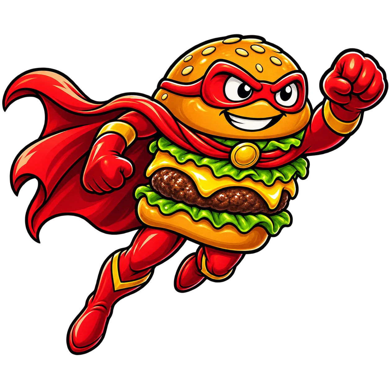 Burger League hero art of a heroic burger with a shield