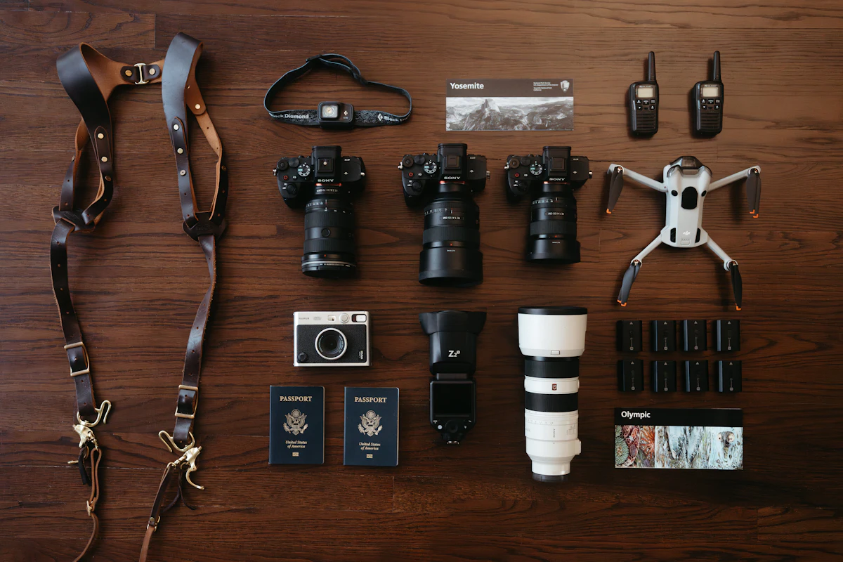 Professional photography equipment prepared for a shoot