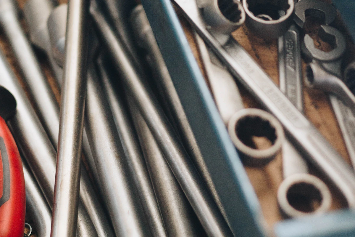 Professional hand tools arranged in a workshop case